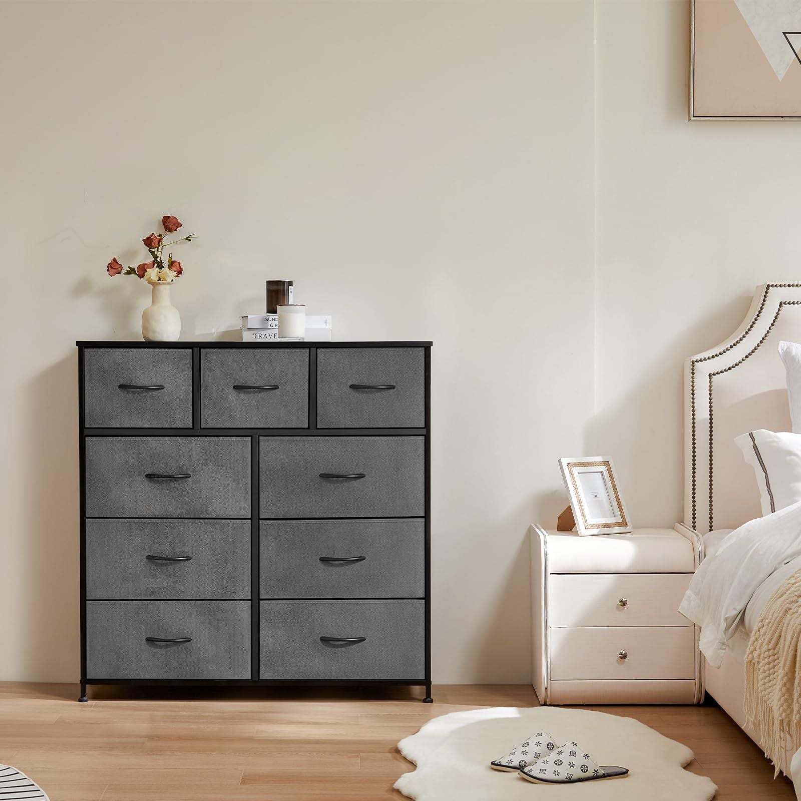 Dresser For Bedroom With 9 Fabric Storage Drawer Wardrobe Tall Chest Organizer Closet Adult Kids Clothes Cabinet Furniture - Comfortable Living Decor