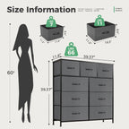 Dresser For Bedroom With 9 Fabric Storage Drawer Wardrobe Tall Chest Organizer Closet Adult Kids Clothes Cabinet Furniture - Comfortable Living Decor