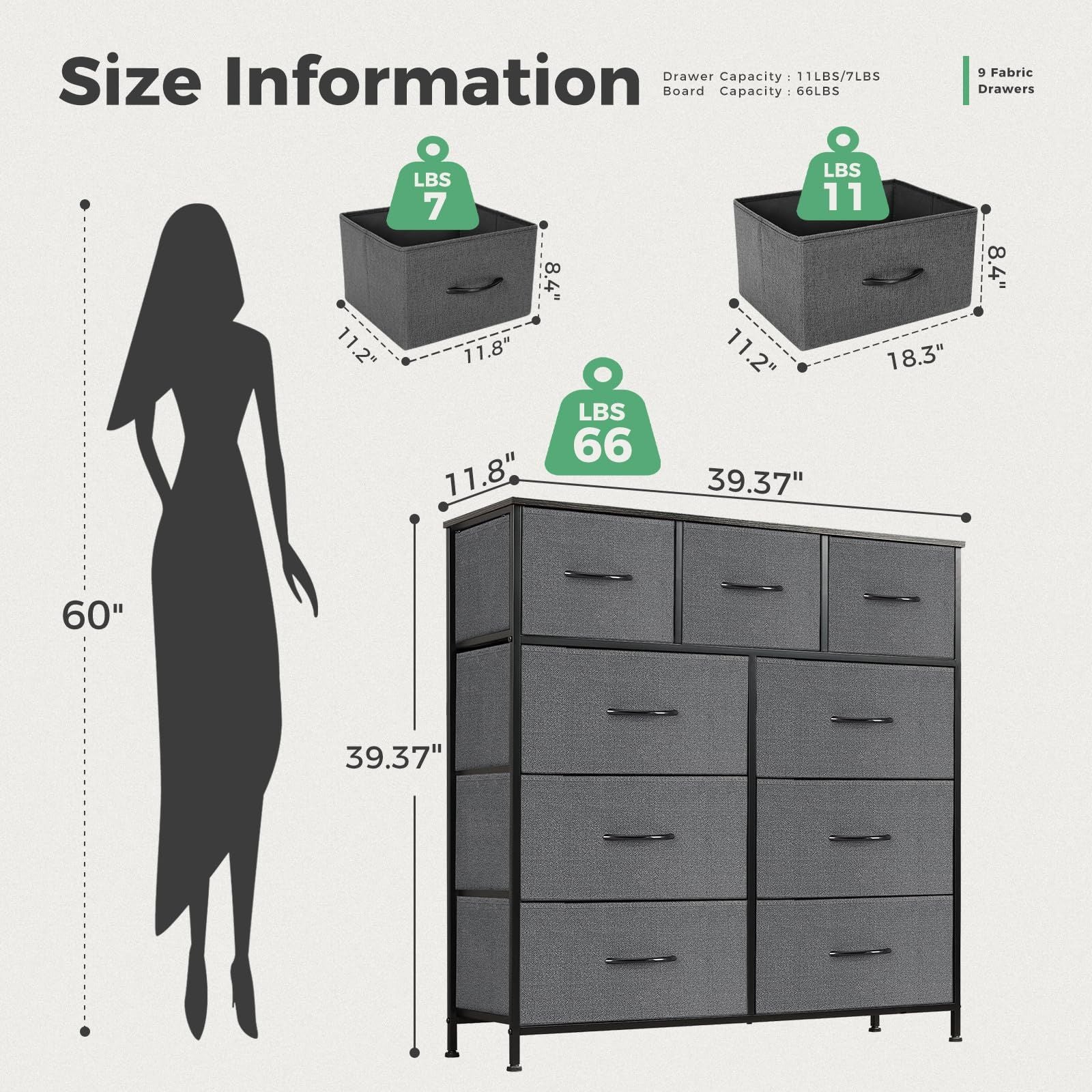 Dresser For Bedroom With 9 Fabric Storage Drawer Wardrobe Tall Chest Organizer Closet Adult Kids Clothes Cabinet Furniture - Comfortable Living Decor