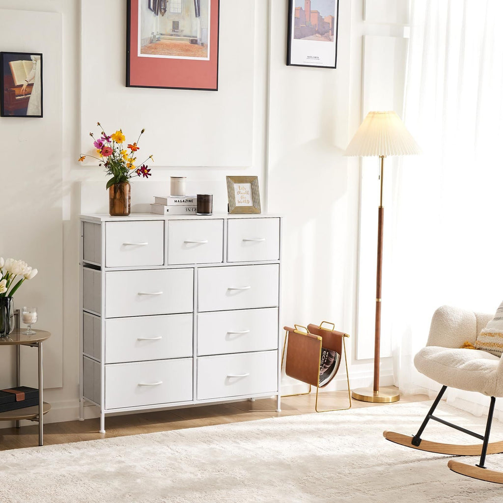 Dresser For Bedroom With 9 Fabric Storage Drawer Wardrobe Tall Chest Organizer Closet Adult Kids Clothes Cabinet Furniture - Comfortable Living Decor