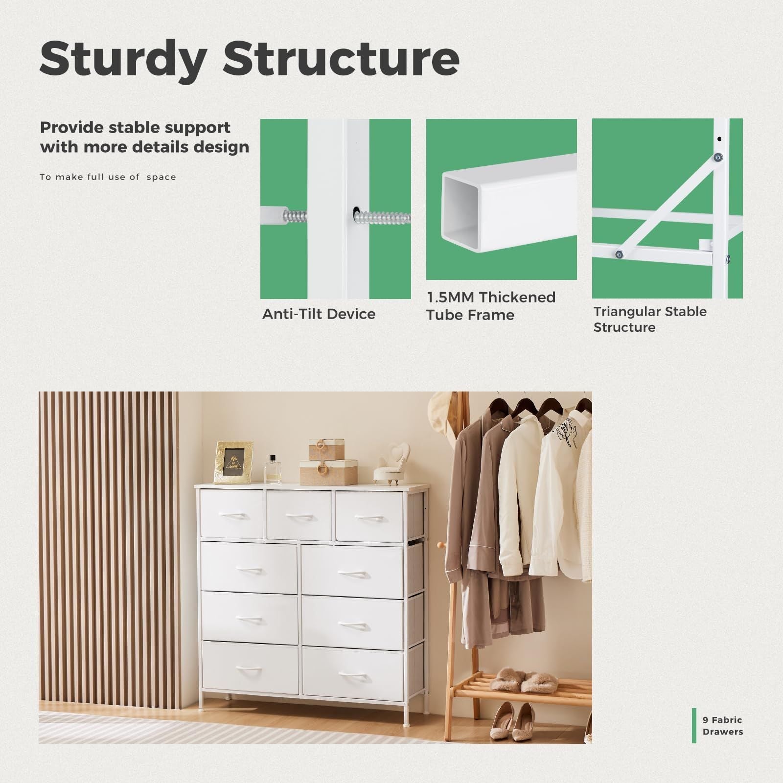 Dresser For Bedroom With 9 Fabric Storage Drawer Wardrobe Tall Chest Organizer Closet Adult Kids Clothes Cabinet Furniture - Comfortable Living Decor