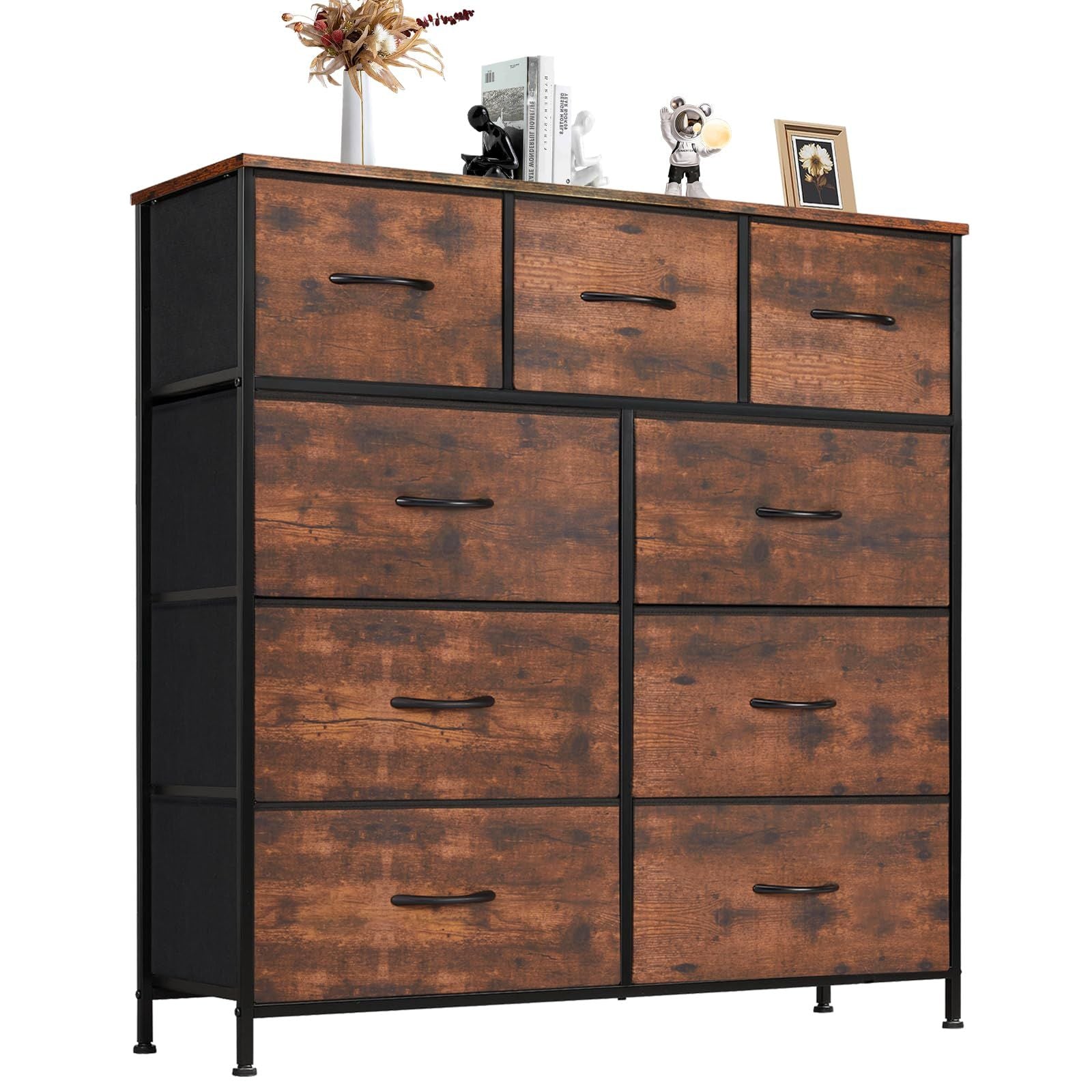 Dresser For Bedroom With 9 Fabric Storage Drawer Wardrobe Tall Chest Organizer Closet Adult Kids Clothes Cabinet Furniture - Comfortable Living Decor