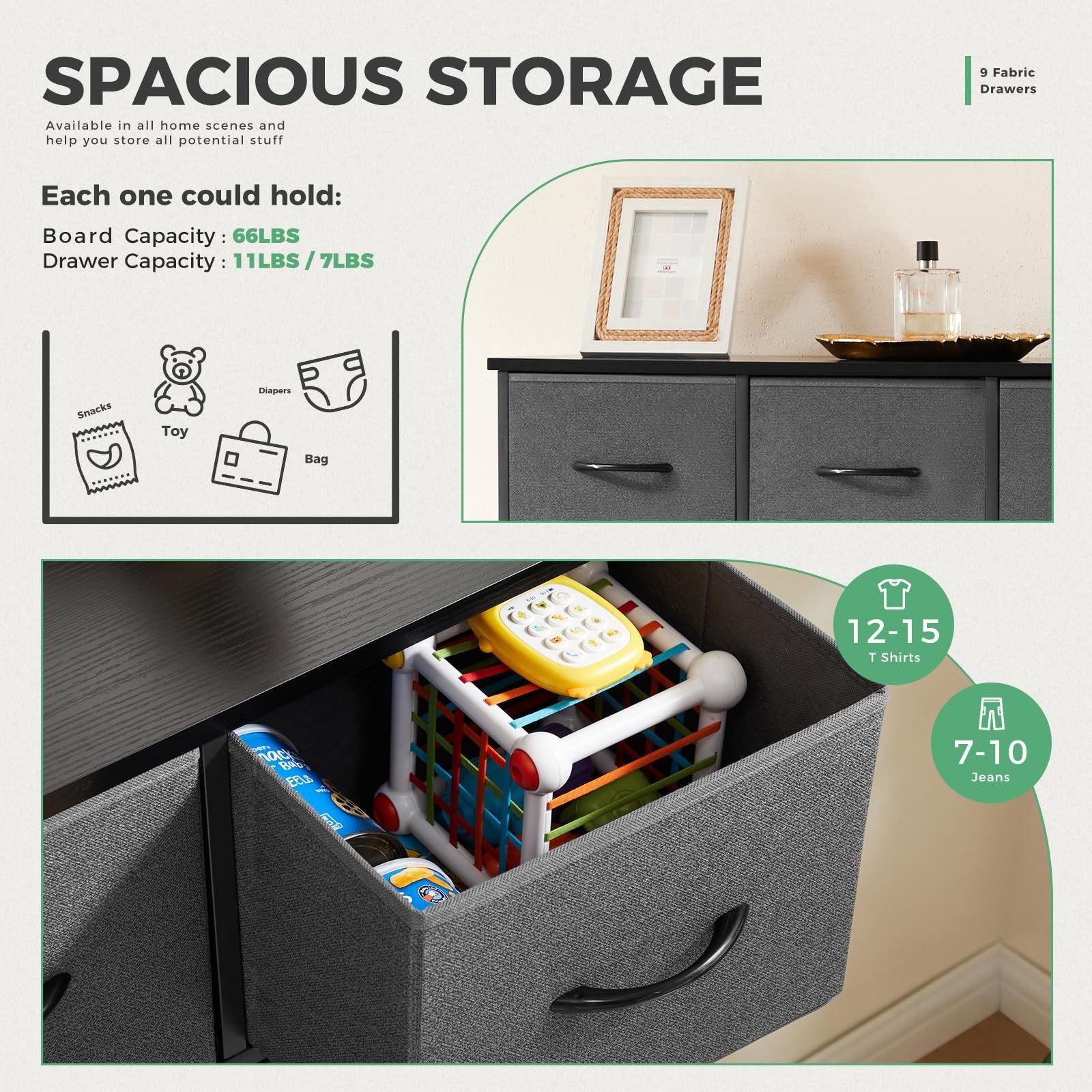 Dresser For Bedroom With 9 Fabric Storage Drawer Wardrobe Tall Chest Organizer Closet Adult Kids Clothes Cabinet Furniture - Comfortable Living Decor