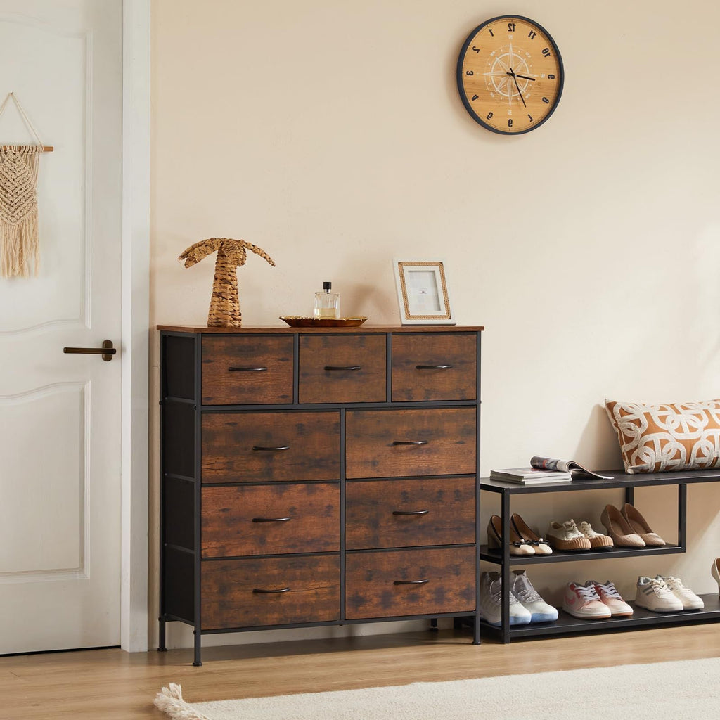 Dresser For Bedroom With 9 Fabric Storage Drawer Wardrobe Tall Chest Organizer Closet Adult Kids Clothes Cabinet Furniture - Comfortable Living Decor