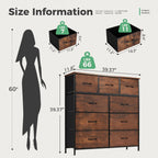Dresser For Bedroom With 9 Fabric Storage Drawer Wardrobe Tall Chest Organizer Closet Adult Kids Clothes Cabinet Furniture - Comfortable Living Decor