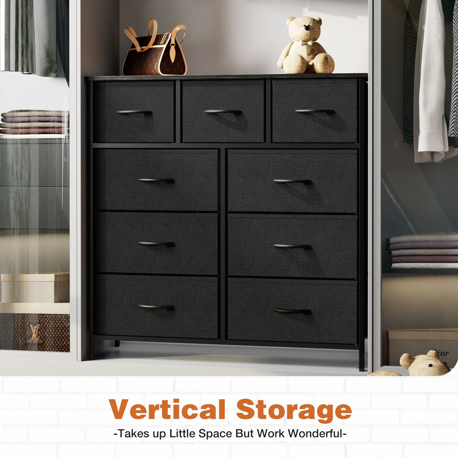 Dresser For Bedroom With 9 Fabric Storage Drawer Wardrobe Tall Chest Organizer Closet Adult Kids Clothes Cabinet Furniture - Comfortable Living Decor