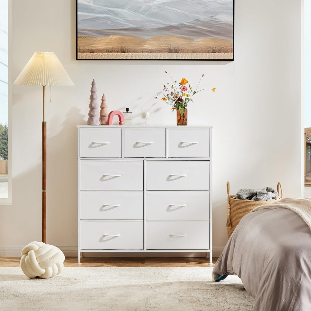 Dresser For Bedroom With 9 Fabric Storage Drawer Wardrobe Tall Chest Organizer Closet Adult Kids Clothes Cabinet Furniture - Comfortable Living Decor