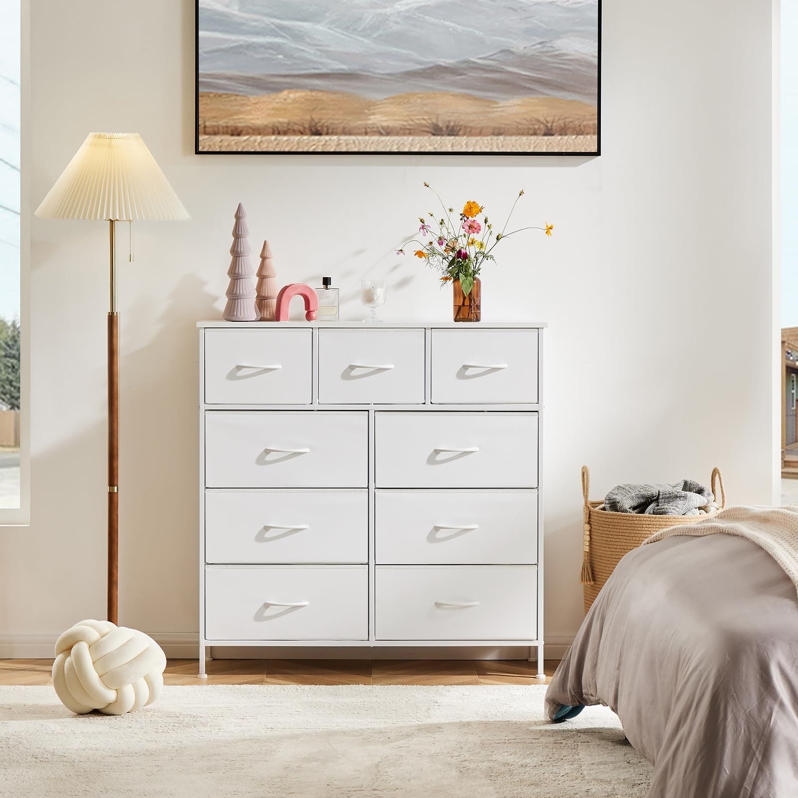Dresser For Bedroom With 9 Fabric Storage Drawer Wardrobe Tall Chest Organizer Closet Adult Kids Clothes Cabinet Furniture - Comfortable Living Decor