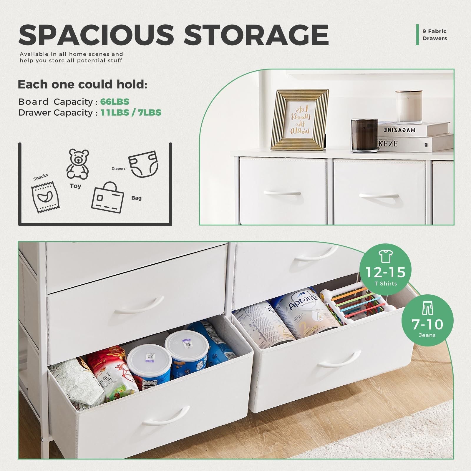 Dresser For Bedroom With 9 Fabric Storage Drawer Wardrobe Tall Chest Organizer Closet Adult Kids Clothes Cabinet Furniture - Comfortable Living Decor