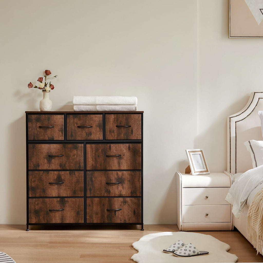 Dresser For Bedroom With 9 Fabric Storage Drawer Wardrobe Tall Chest Organizer Closet Adult Kids Clothes Cabinet Furniture - Comfortable Living Decor