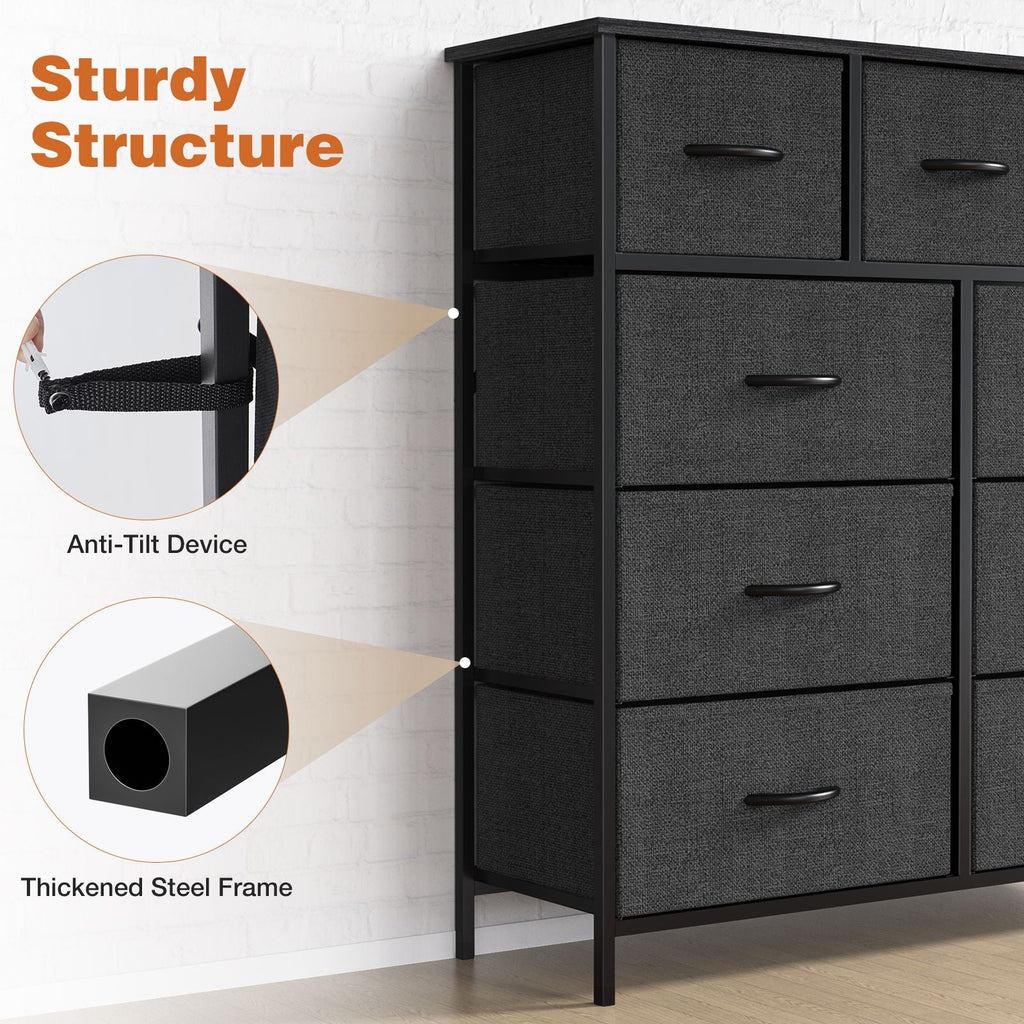 Dresser For Bedroom With 9 Fabric Storage Drawer Wardrobe Tall Chest Organizer Closet Adult Kids Clothes Cabinet Furniture - Comfortable Living Decor