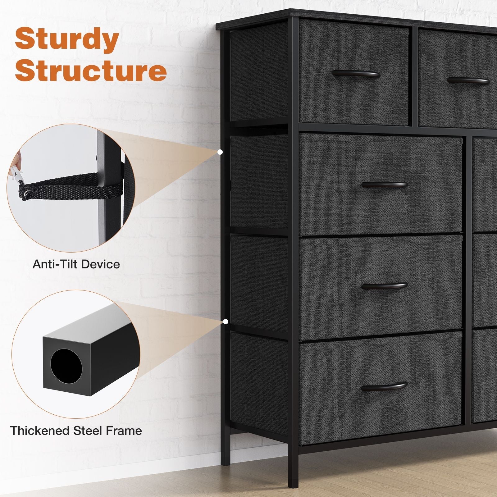 Dresser For Bedroom With 9 Fabric Storage Drawer Wardrobe Tall Chest Organizer Closet Adult Kids Clothes Cabinet Furniture - Comfortable Living Decor
