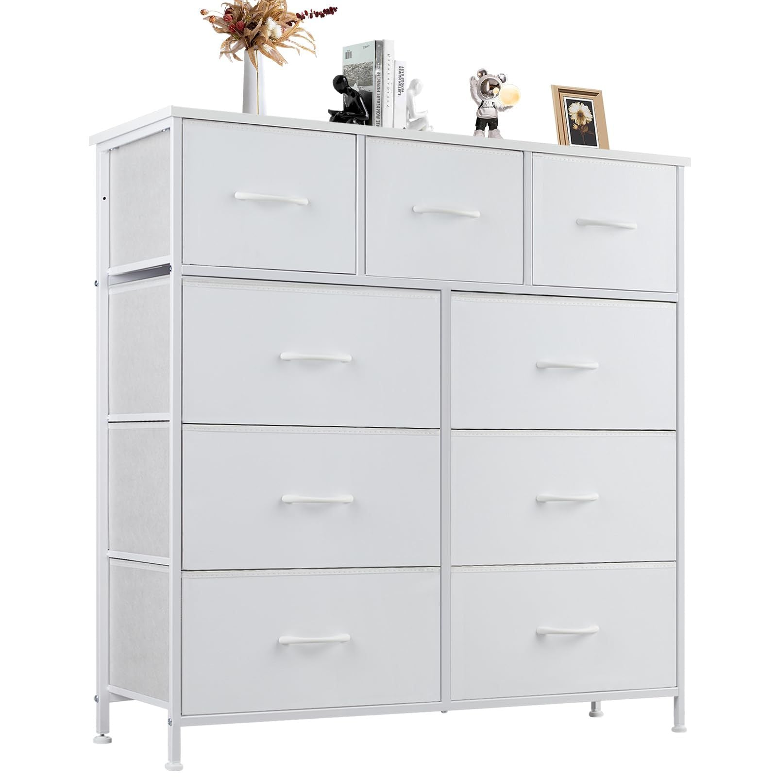 Dresser For Bedroom With 9 Fabric Storage Drawer Wardrobe Tall Chest Organizer Closet Adult Kids Clothes Cabinet Furniture - Comfortable Living Decor