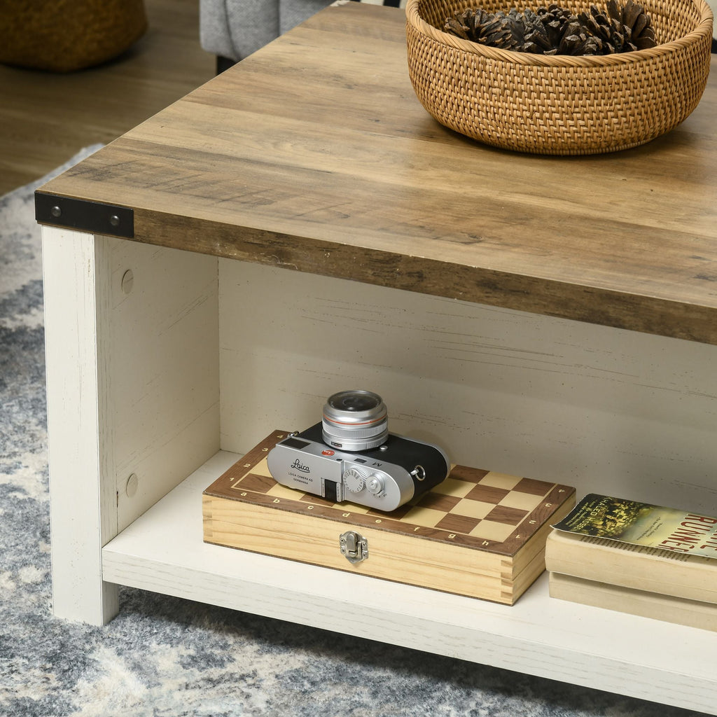 Farmhouse Cocktail Coffee Table with Storage by Homcom - Comfortable Living Decor