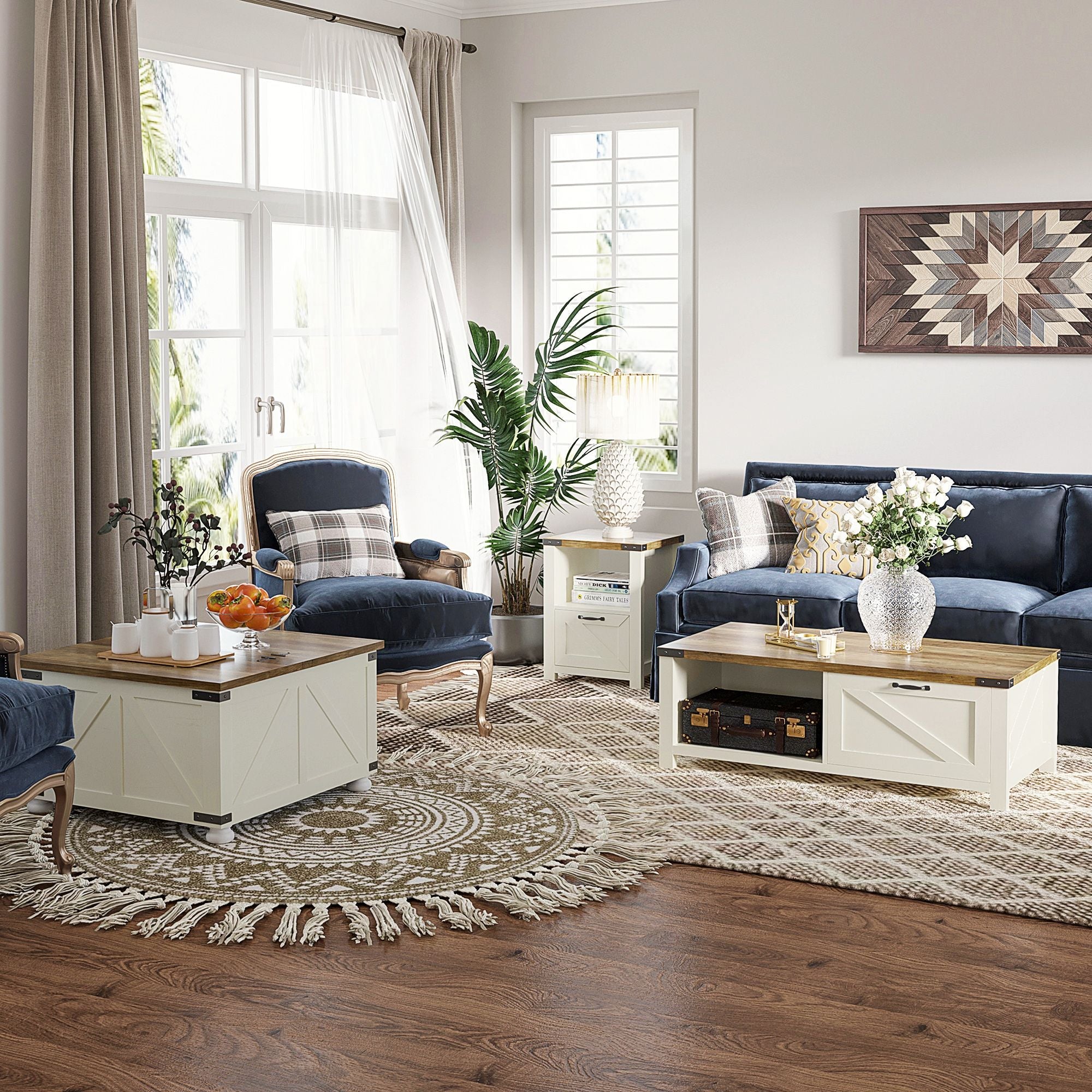 Farmhouse Cocktail Coffee Table with Storage by Homcom - Comfortable Living Decor