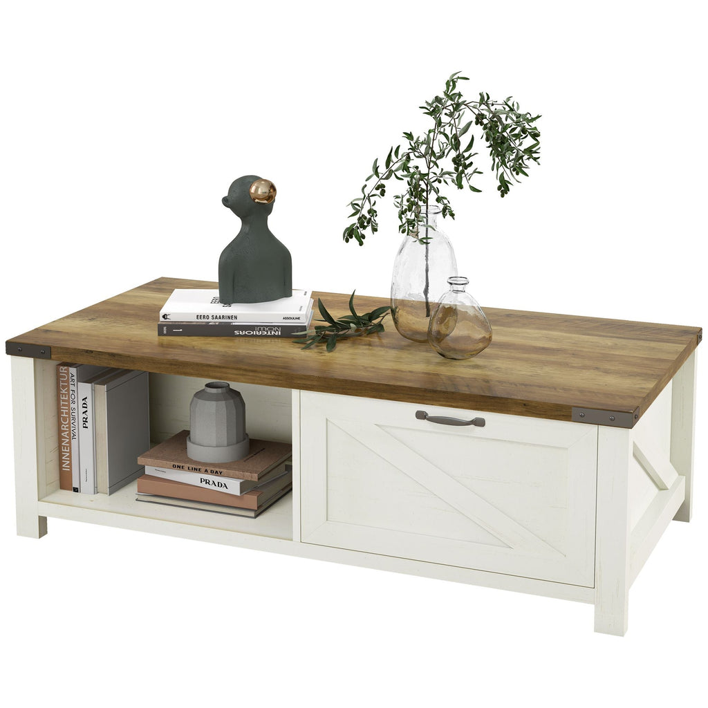 Farmhouse Cocktail Coffee Table with Storage by Homcom - Comfortable Living Decor