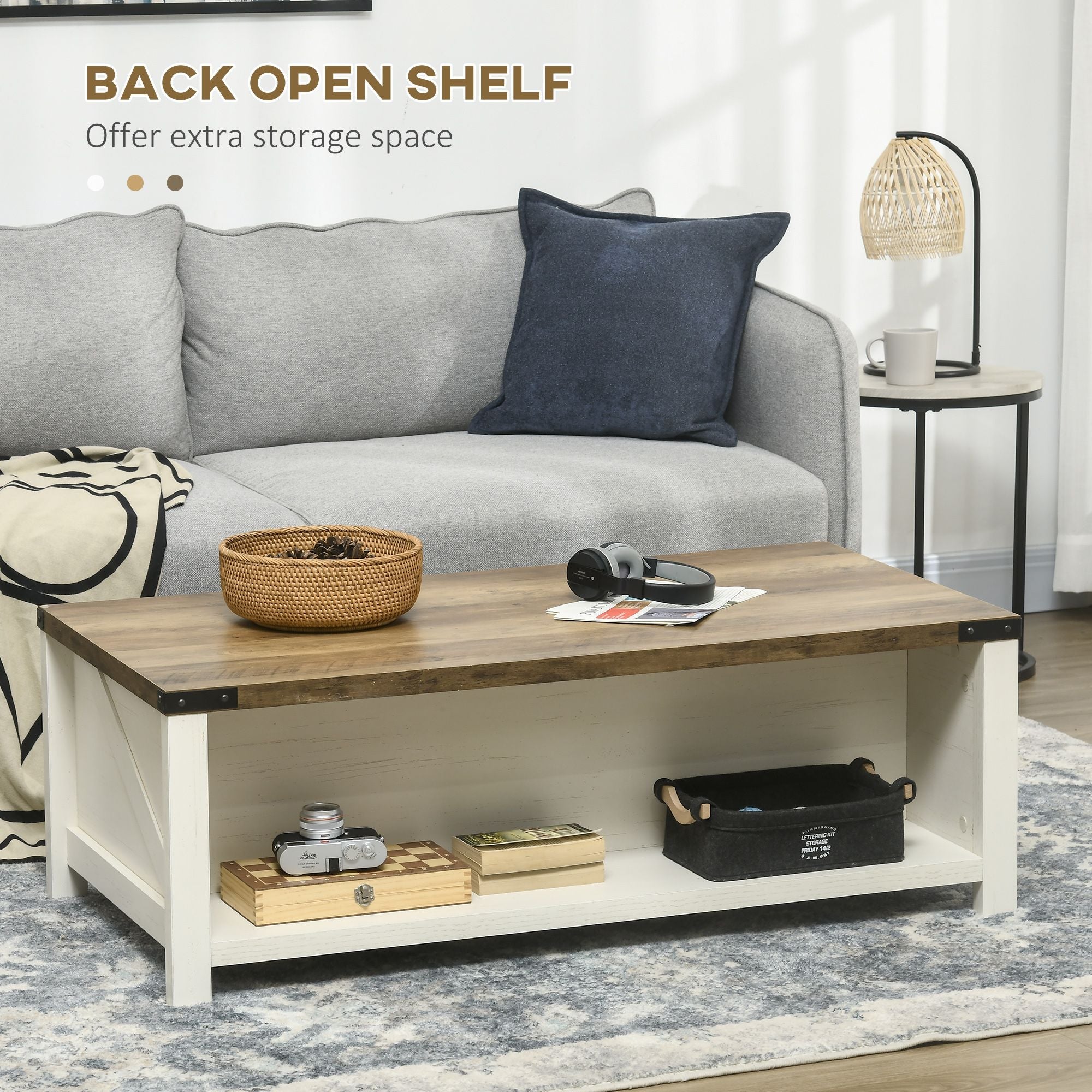 Farmhouse Cocktail Coffee Table with Storage by Homcom - Comfortable Living Decor