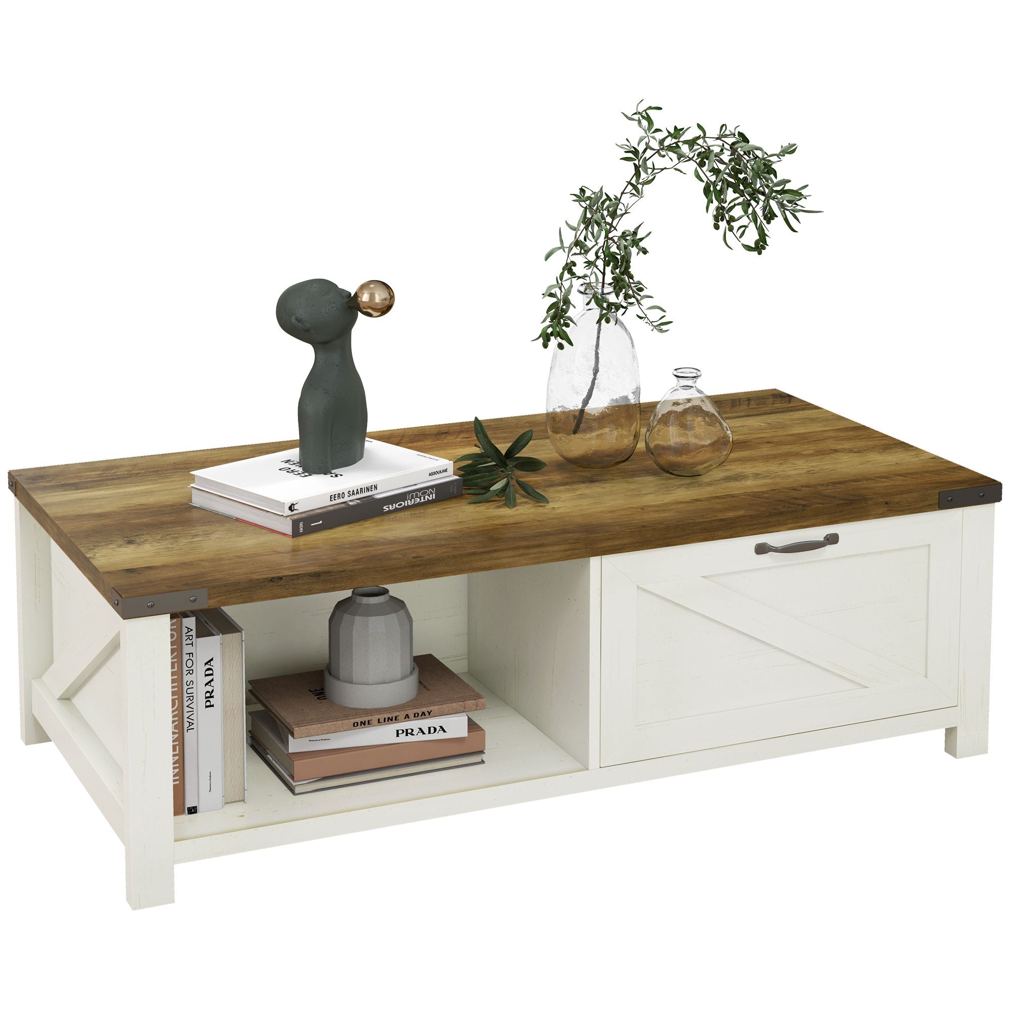 Farmhouse Cocktail Coffee Table with Storage by Homcom - Comfortable Living Decor