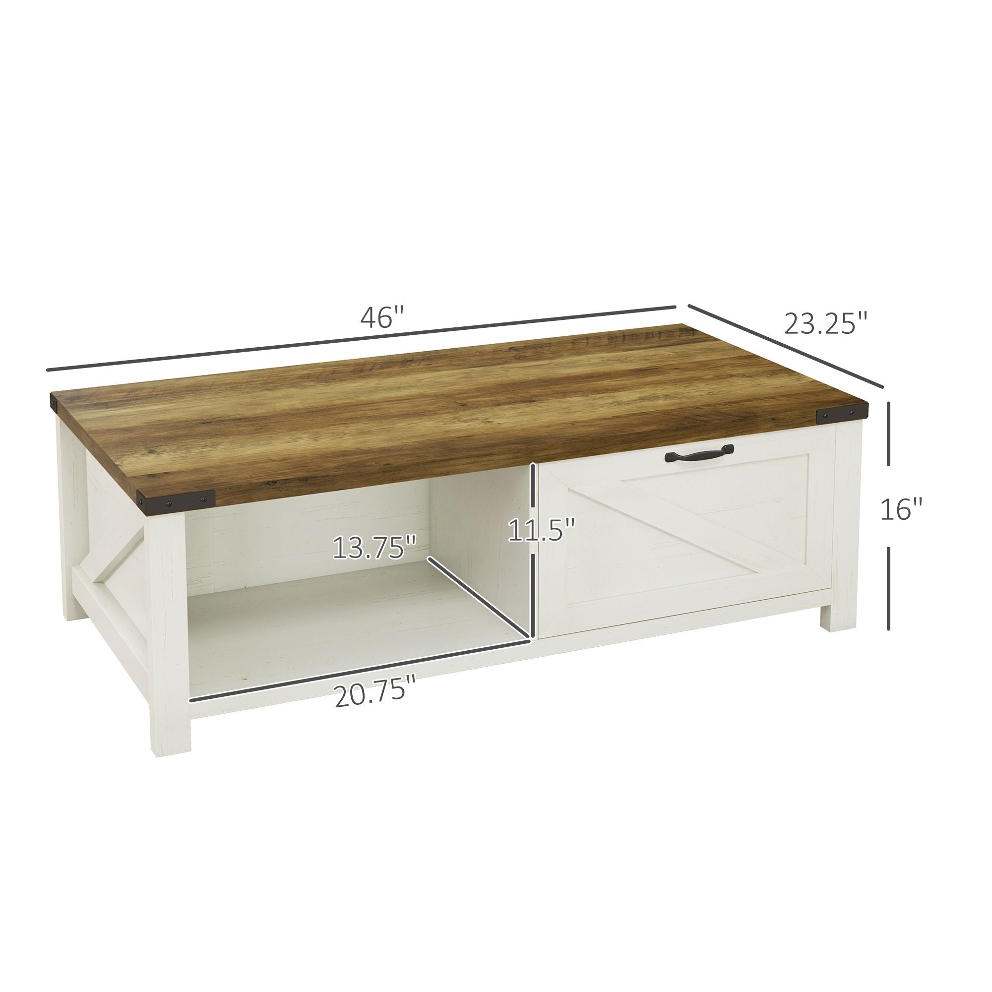 Farmhouse Cocktail Coffee Table with Storage by Homcom - Comfortable Living Decor