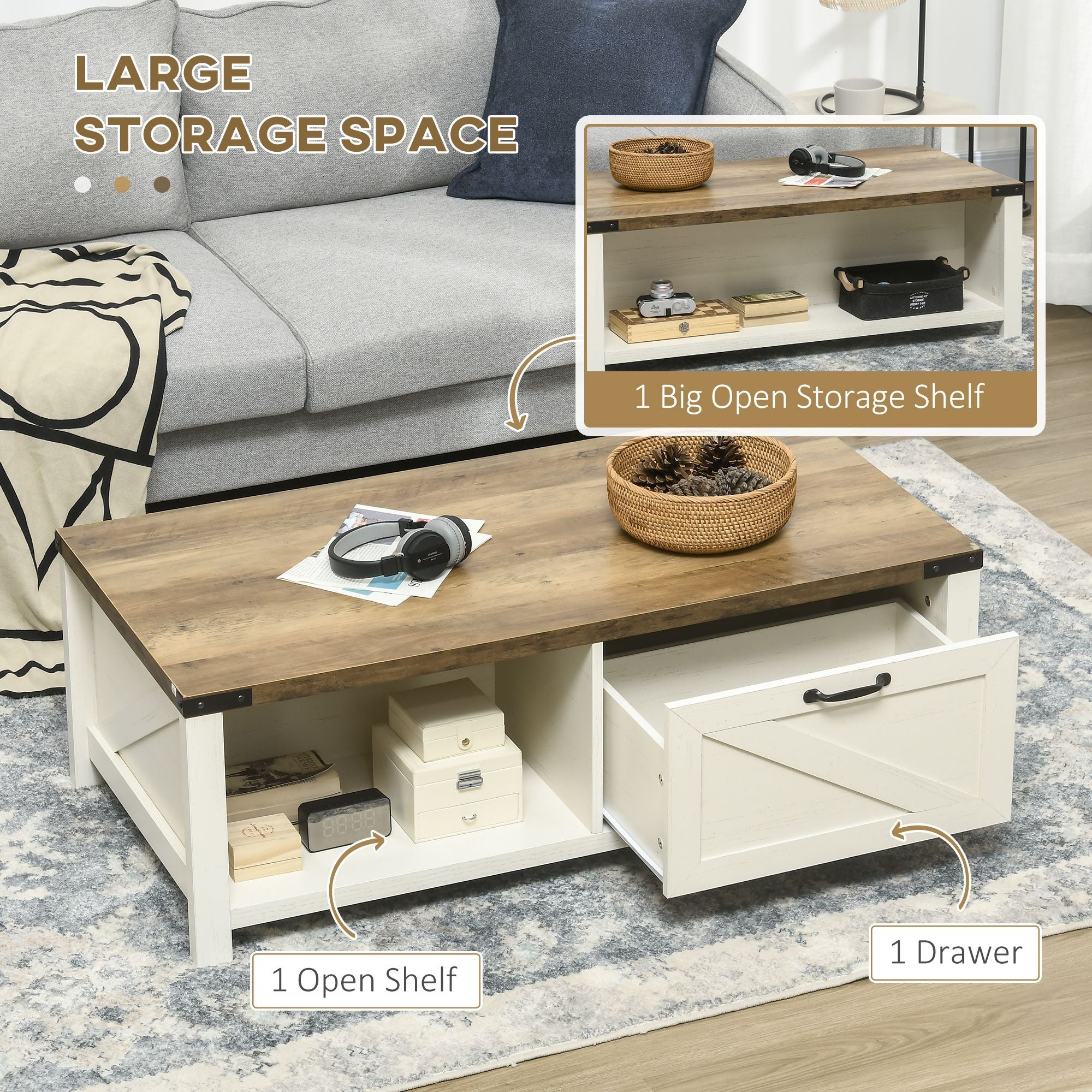 Farmhouse Cocktail Coffee Table with Storage by Homcom - Comfortable Living Decor
