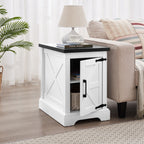 Farmhouse End table Nightstand Rectangular Farmhouse End Table with Barn Door and Adjustable Storage Shelf, Rustic Sofa Side Table for Living Room, Bedroom - Comfortable Living Decor
