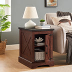 Farmhouse End table Nightstand Rectangular Farmhouse End Table with Barn Door and Adjustable Storage Shelf, Rustic Sofa Side Table for Living Room, Bedroom - Comfortable Living Decor