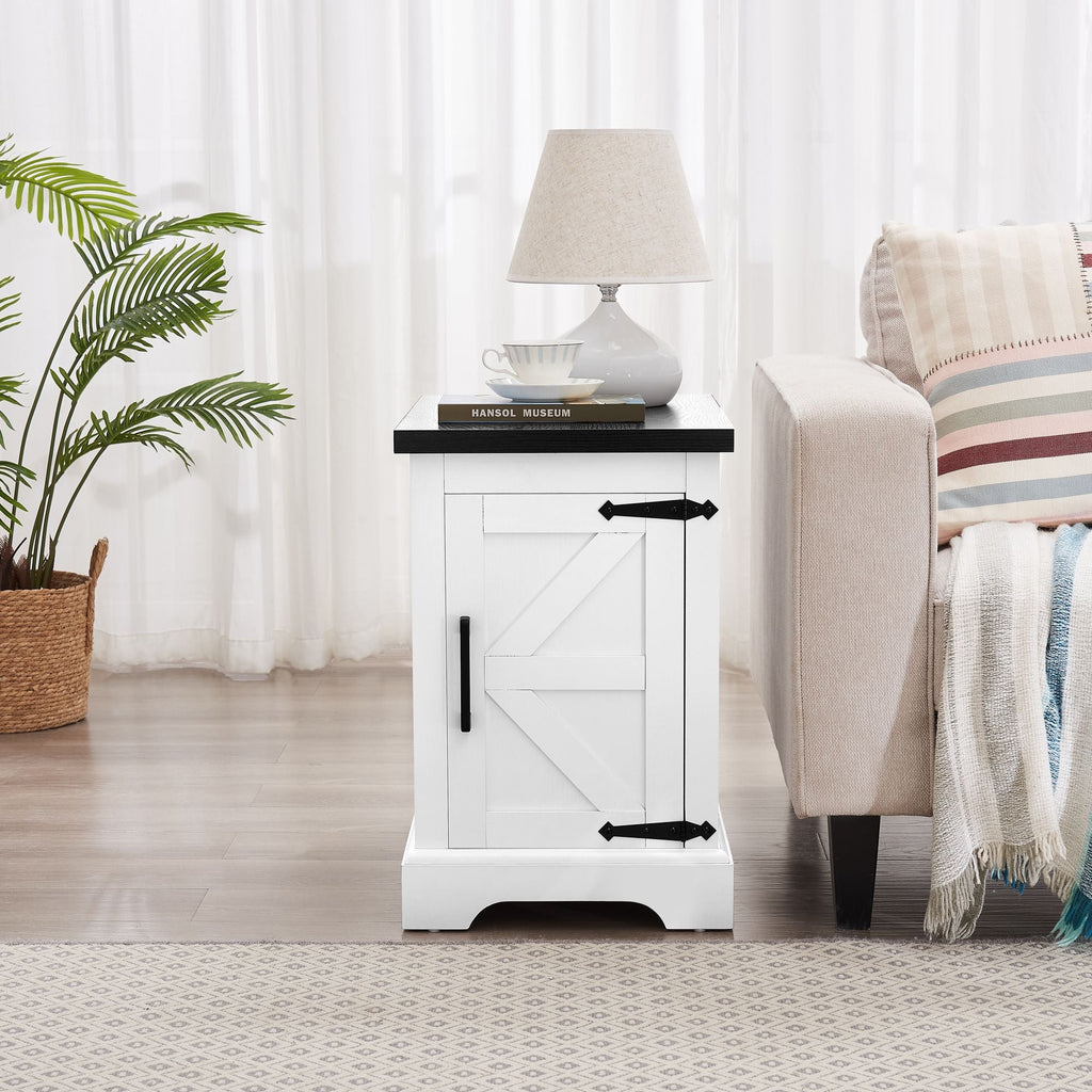 Farmhouse End table Nightstand Rectangular Farmhouse End Table with Barn Door and Adjustable Storage Shelf, Rustic Sofa Side Table for Living Room, Bedroom - Comfortable Living Decor