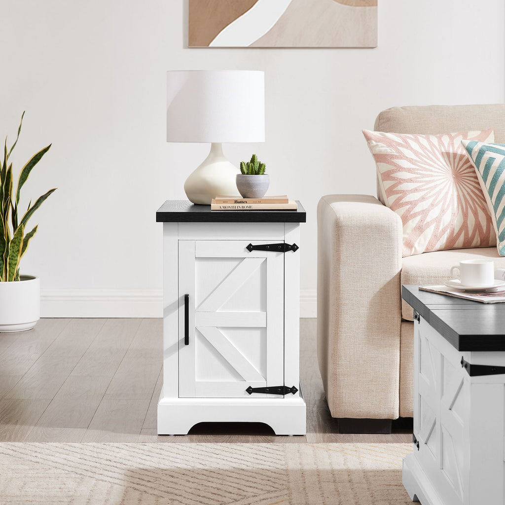Farmhouse End table Nightstand Rectangular Farmhouse End Table with Barn Door and Adjustable Storage Shelf, Rustic Sofa Side Table for Living Room, Bedroom - Comfortable Living Decor