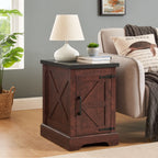 Farmhouse End table Nightstand Rectangular Farmhouse End Table with Barn Door and Adjustable Storage Shelf, Rustic Sofa Side Table for Living Room, Bedroom - Comfortable Living Decor