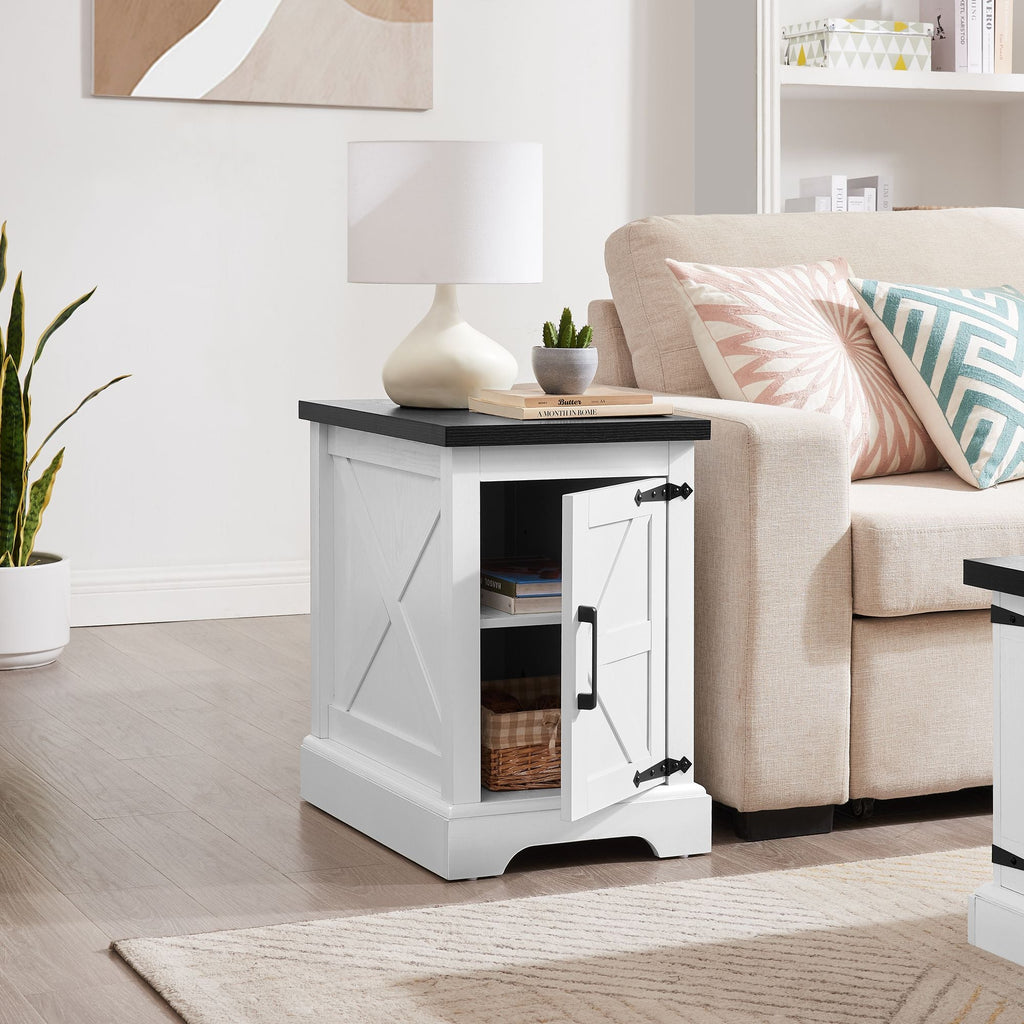 Farmhouse End table Nightstand Rectangular Farmhouse End Table with Barn Door and Adjustable Storage Shelf, Rustic Sofa Side Table for Living Room, Bedroom - Comfortable Living Decor