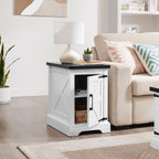 Farmhouse End table Nightstand Rectangular Farmhouse End Table with Barn Door and Adjustable Storage Shelf, Rustic Sofa Side Table for Living Room, Bedroom - Comfortable Living Decor