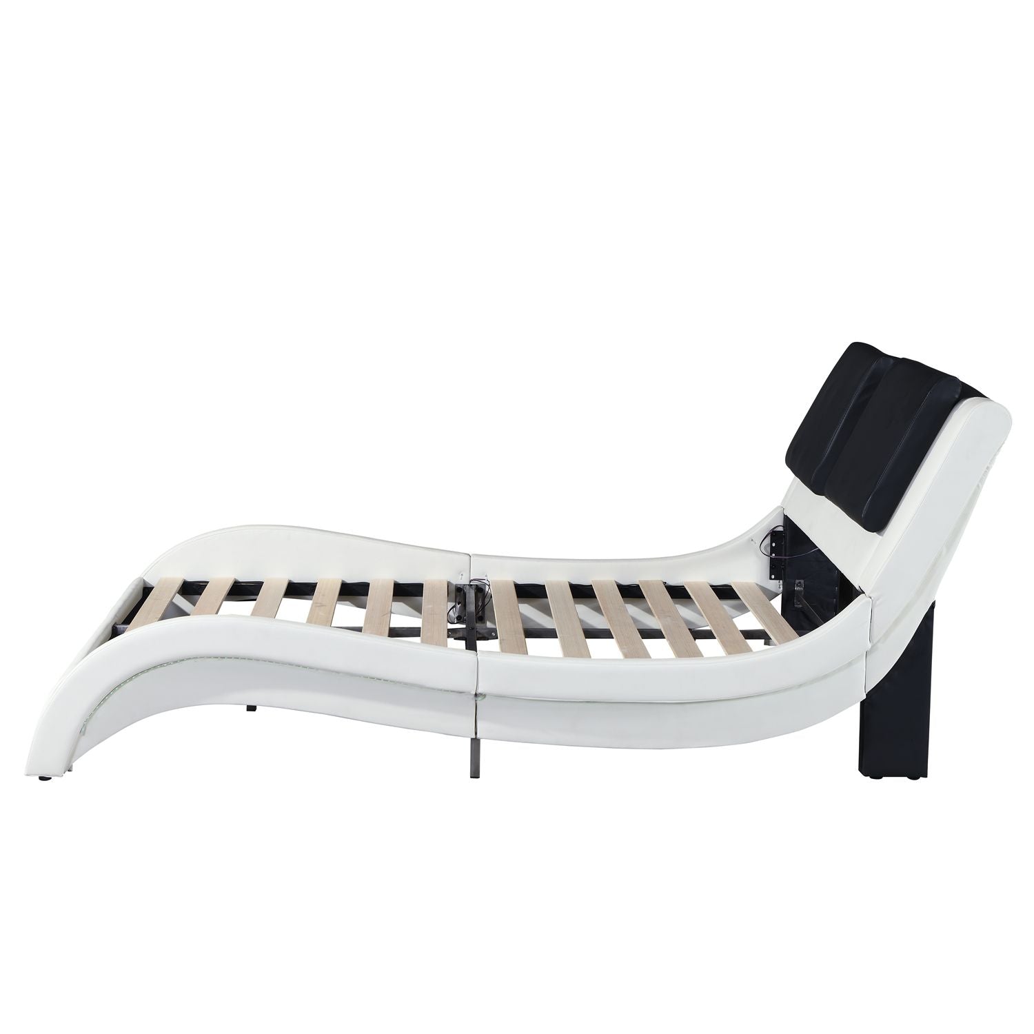 Faux Leather Upholstered Platform Bed Frame with led lighting; Bluetooth connection to play music RGB control; Backrest vibration massage; Curve Design; Wood Slat Support; No Box Spring Needed; Queen - Comfortable Living Decor