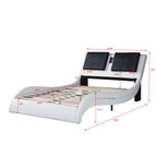 Faux Leather Upholstered Platform Bed Frame with led lighting; Bluetooth connection to play music RGB control; Backrest vibration massage; Curve Design; Wood Slat Support; No Box Spring Needed; Queen - Comfortable Living Decor
