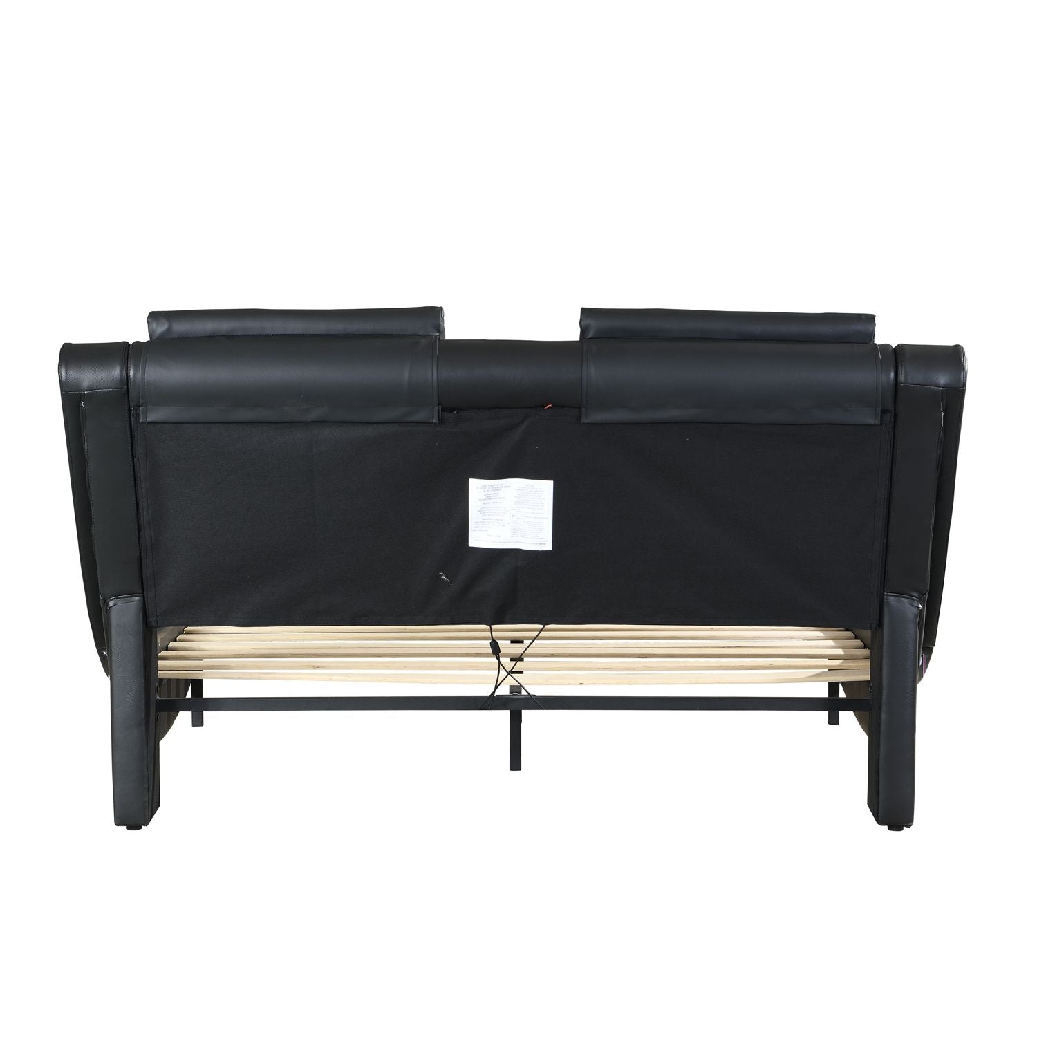 Faux Leather Upholstered Platform Bed Frame with led lighting; Bluetooth connection to play music RGB control; Backrest vibration massage; Curve Design; Wood Slat Support; No Box Spring Needed; Queen - Comfortable Living Decor