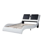 Faux Leather Upholstered Platform Bed Frame with led lighting; Bluetooth connection to play music RGB control; Backrest vibration massage; Curve Design; Wood Slat Support; No Box Spring Needed; Queen - Comfortable Living Decor