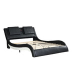 Faux Leather Upholstered Platform Bed Frame with led lighting; Bluetooth connection to play music RGB control; Backrest vibration massage; Curve Design; Wood Slat Support; No Box Spring Needed; Queen - Comfortable Living Decor