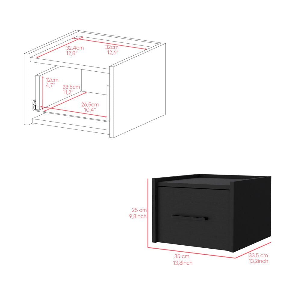 Floating Nightstand Calion, Bedroom, Black - Comfortable Living Decor