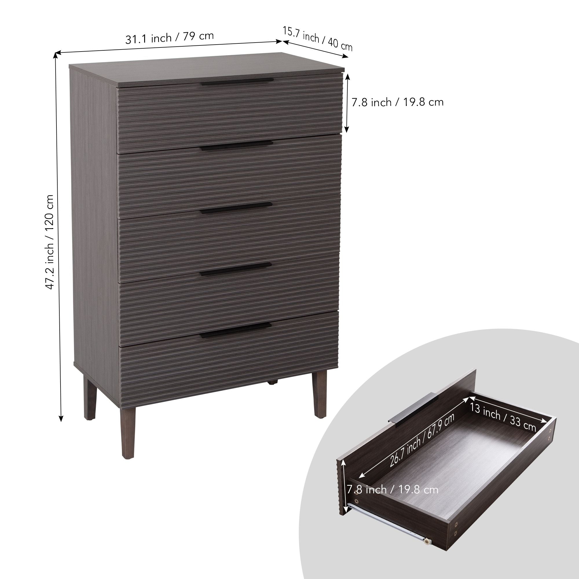 FRALIMK 47.6" Tall 5 Drawer Dresser for Bedroom, Large Chest of Drawers Storage Organizer with Handles for Living Room, Gray - Comfortable Living Decor