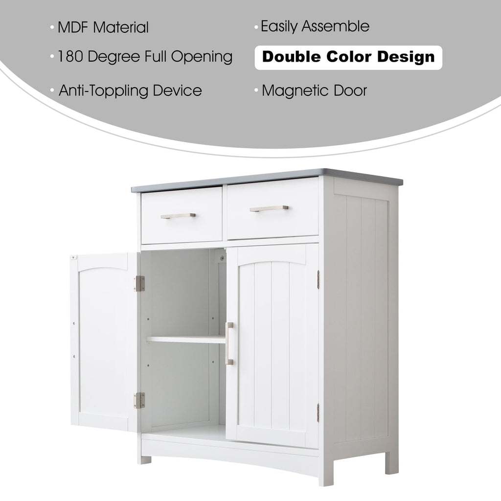 FRALIMK Sideboard Buffet Cabinet, Wood Coffee Bar With Cabinet Two Drawers, Adjustable Shelves And Arched Doors, Sideboard Cabinet White And Gray, Mdf - Comfortable Living Decor