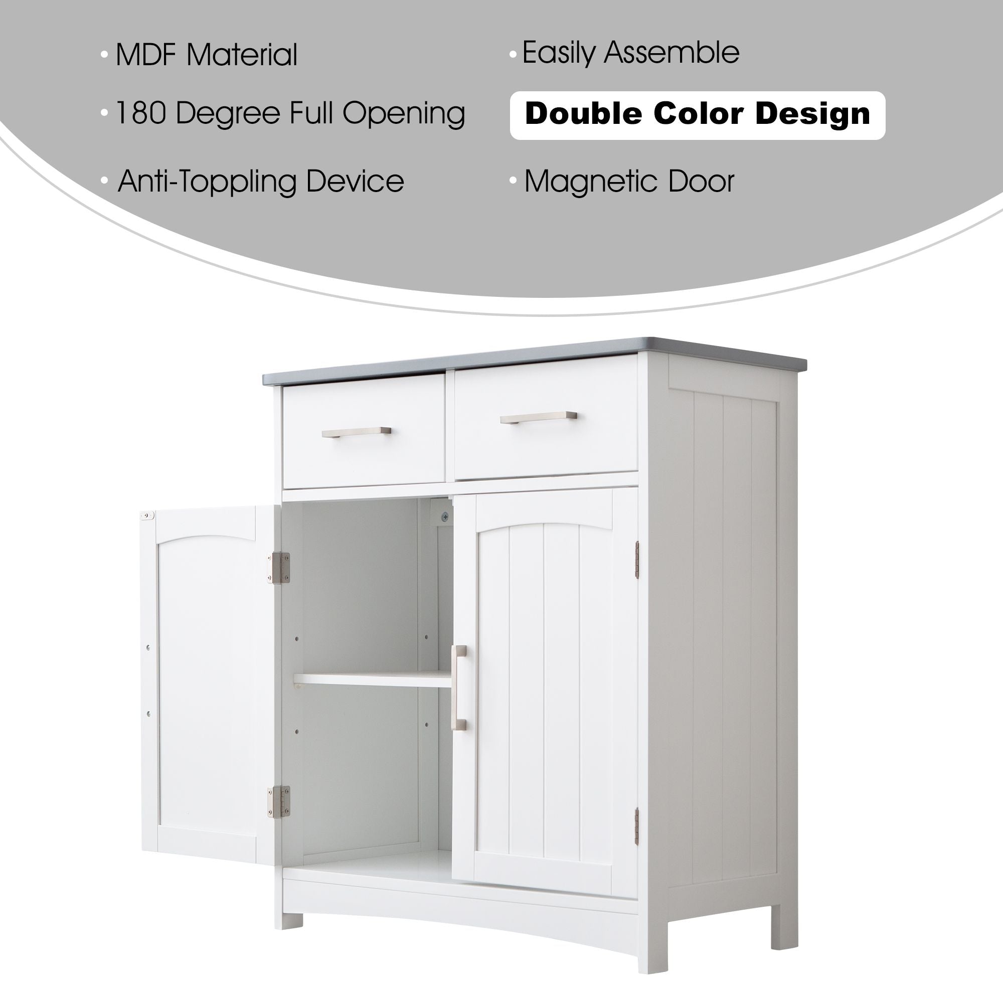 FRALIMK Sideboard Buffet Cabinet, Wood Coffee Bar With Cabinet Two Drawers, Adjustable Shelves And Arched Doors, Sideboard Cabinet White And Gray, Mdf - Comfortable Living Decor