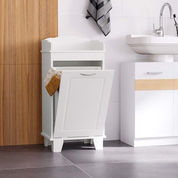 Free Standing Home Organizer Hamper, Bathroom Storage Cabinet, White - Comfortable Living Decor