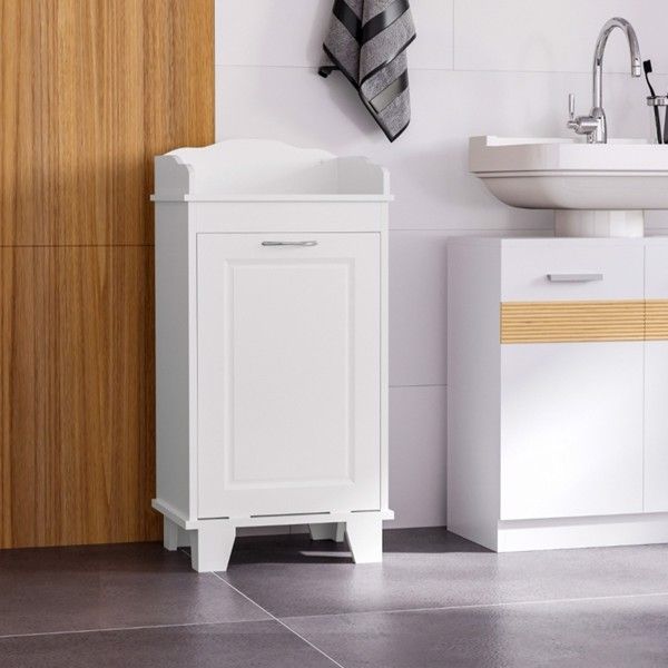 Free Standing Home Organizer Hamper, Bathroom Storage Cabinet, White - Comfortable Living Decor