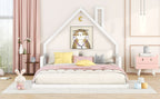 Full Size Wood Floor Bed with House - shaped Headboard - Comfortable Living Decor
