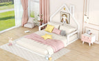 Full Size Wood Floor Bed with House - shaped Headboard - Comfortable Living Decor
