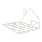 Full Size Wood Floor Bed with House - shaped Headboard - Comfortable Living Decor