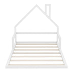 Full Size Wood Floor Bed with House - shaped Headboard - Comfortable Living Decor