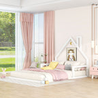 Full Size Wood Floor Bed with House - shaped Headboard - Comfortable Living Decor