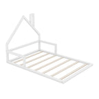 Full Size Wood Floor Bed with House - shaped Headboard - Comfortable Living Decor