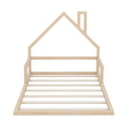 Full Size Wood Floor Bed with House - shaped Headboard - Comfortable Living Decor