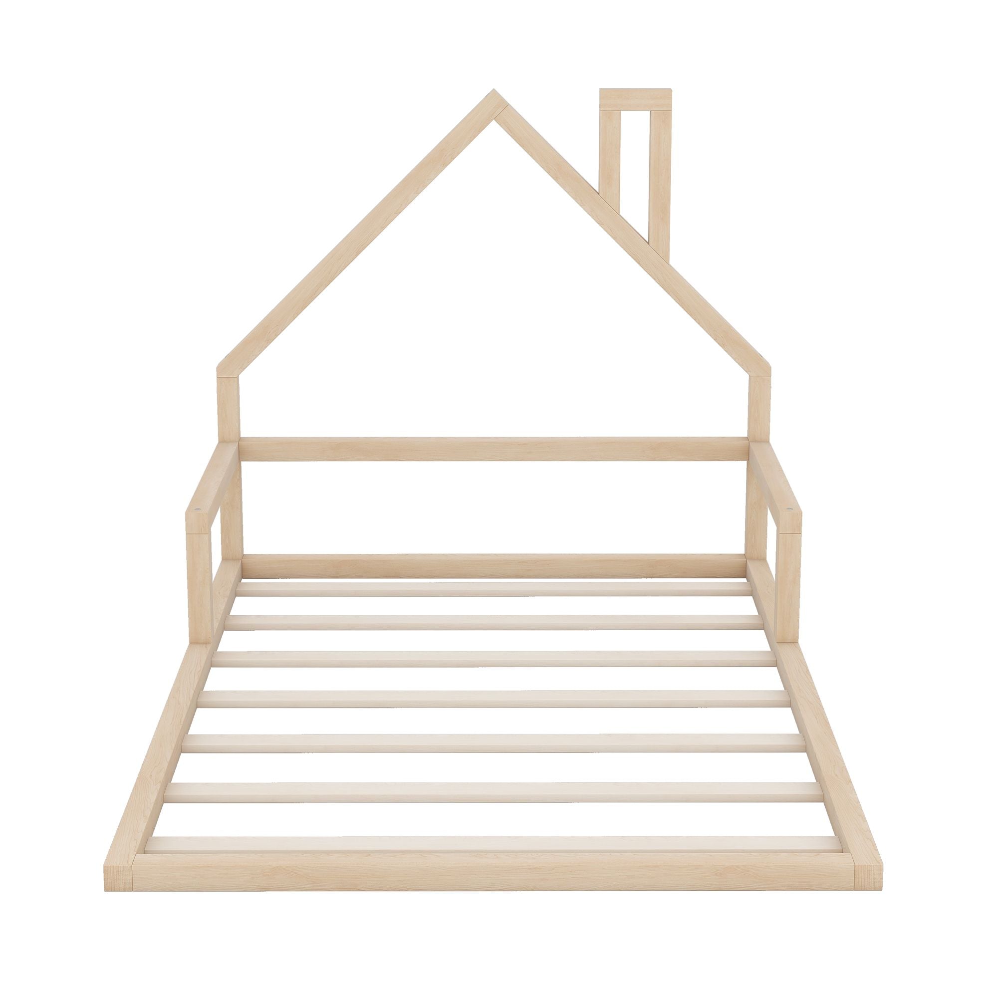 Full Size Wood Floor Bed with House - shaped Headboard - Comfortable Living Decor